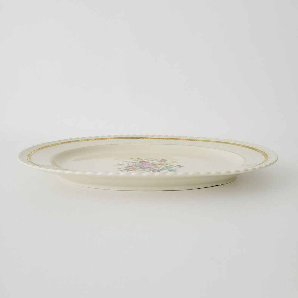 Vintage Krautheim Floral 15" Oval Platter, Gadroon Edge, Etched Heavy Gold Trim - Picture 3 of 10